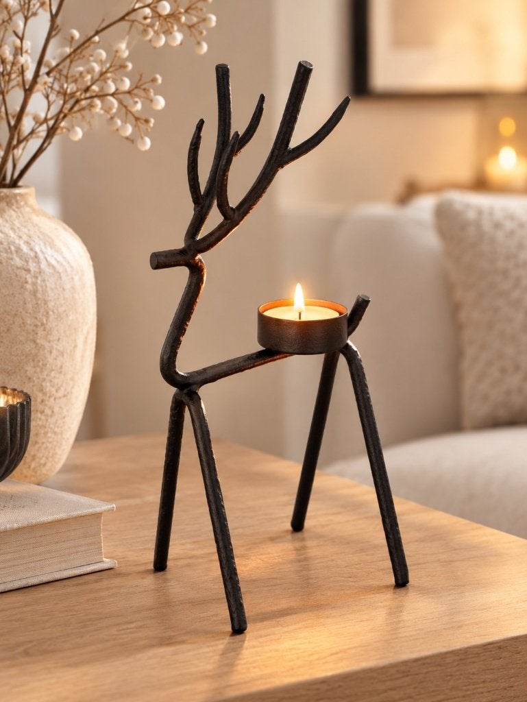 Decoratie Hertje met waxinelichtje houder zwart Nieuw, Nieuw, Ophalen of Verzenden, Metaal, 27 cm