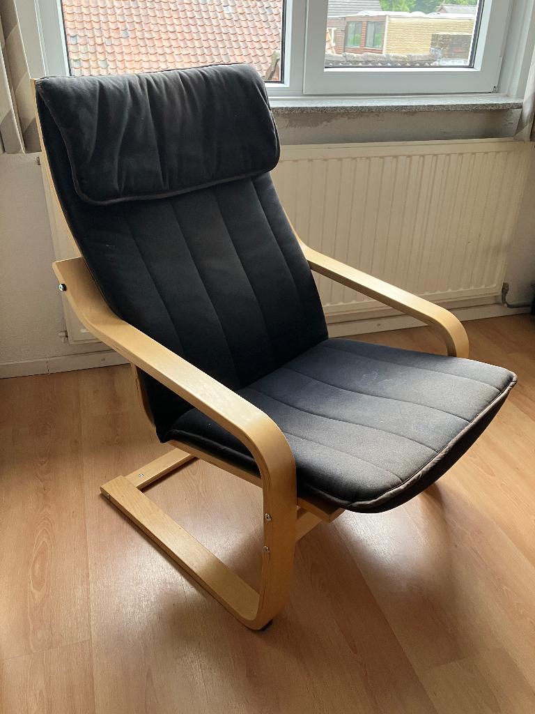 Ikea Poäng fauteuil zwarte stof kussen gratis, Huis en Inrichting, Fauteuils, Ophalen, Gebruikt, 75 tot 100 cm, Stof