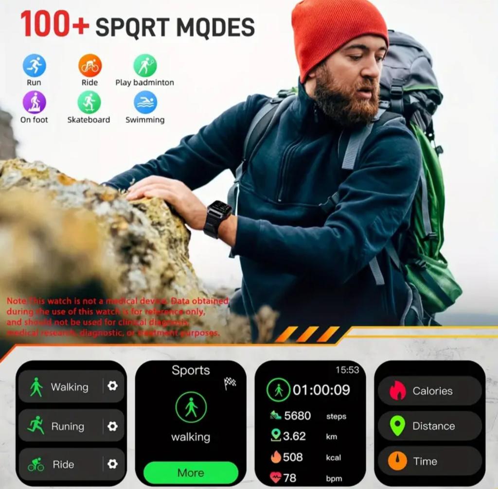 Smartwatch Outdoor, Verzenden, Zwart, Nieuw, Waterdicht
