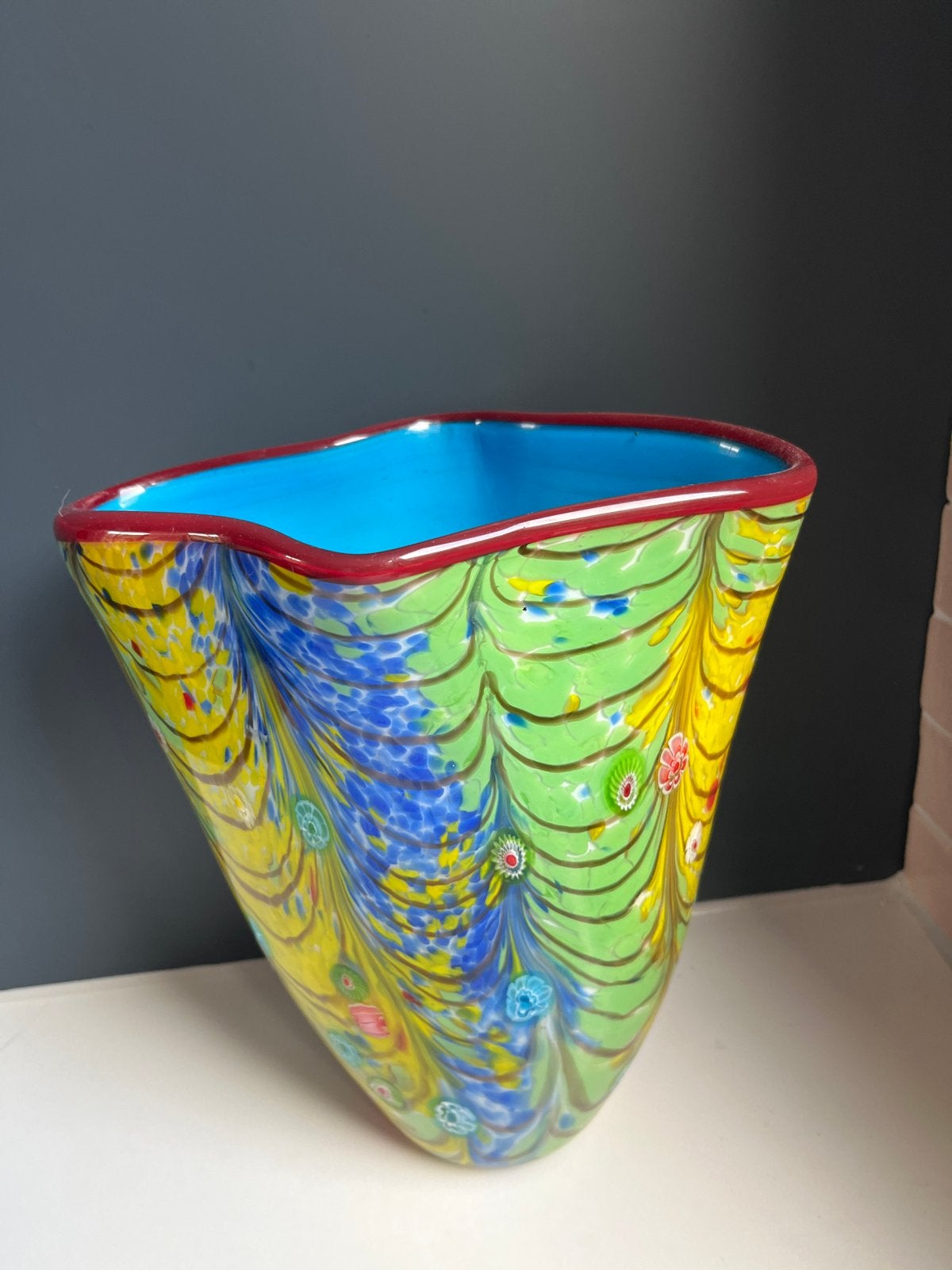 Kleurrijke Murano-stijl glazen vaas, mondgeblazen, Antiek en Kunst, Ophalen of Verzenden