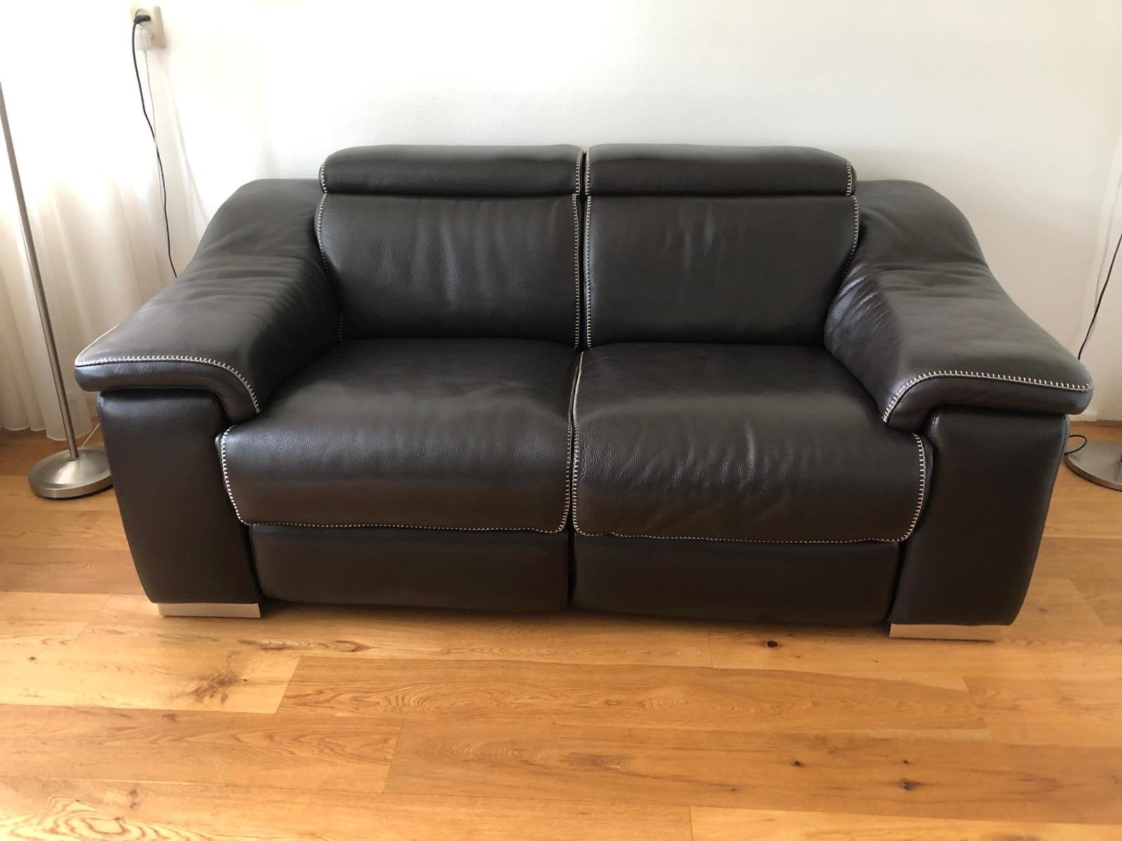 Domicil 2 en 3 zitsbank van leer met relaxfunctie, Ophalen, Gebruikt, 150 tot 200 cm, Tweepersoons