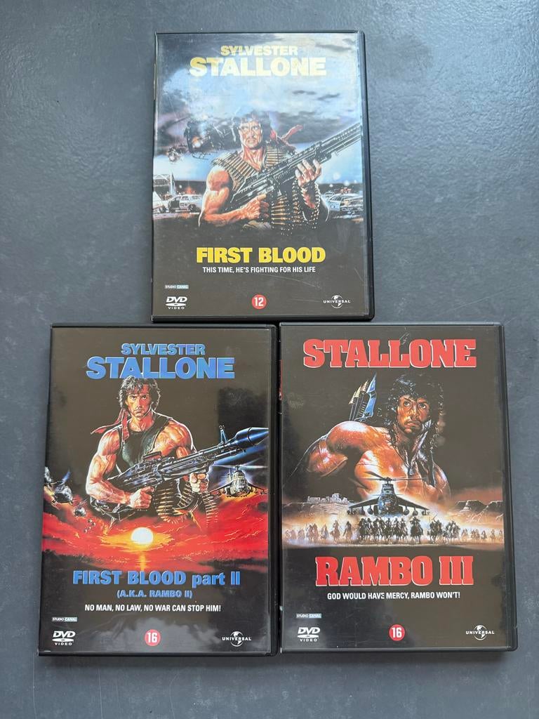 Rambo DVD Boxset - First Blood, First Blood Part II, Rambo I, Gebruikt, Vanaf 16 jaar, Boxset, Actie