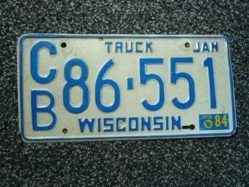 Kentekenplaat licenseplate Wisconsin Truck 1984 USA, Verzenden, Gebruikt, Auto's