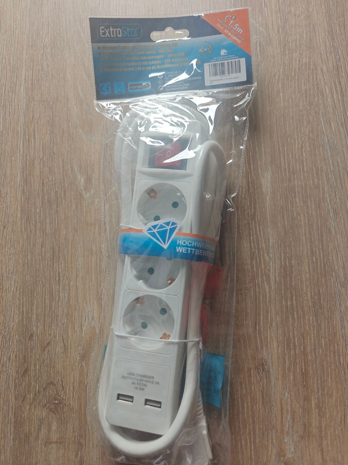 ExtraStar Stekkerdoos met 3 stopcontacten en 2 USB-poorten, Ophalen of Verzenden, Nieuw, Overige merken, Stekkerdoos
