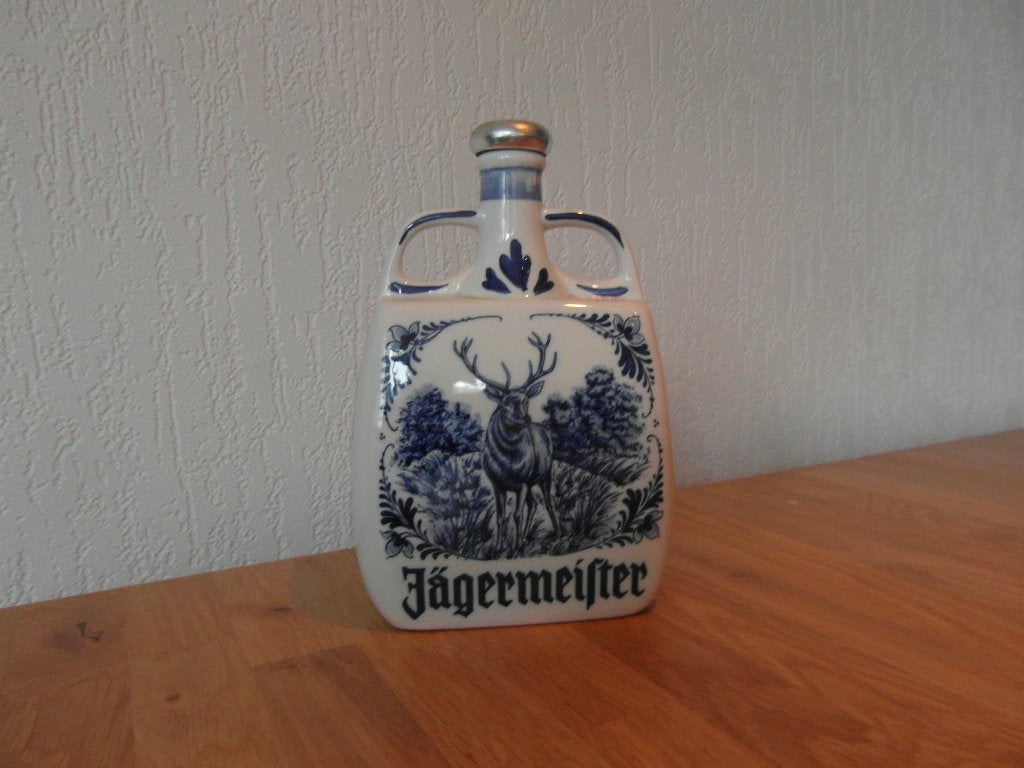 AARDEWERK JAGERMEISTER DRANK FLESJE DELFS BLAUW ????, Antiek en Kunst, Ophalen of Verzenden