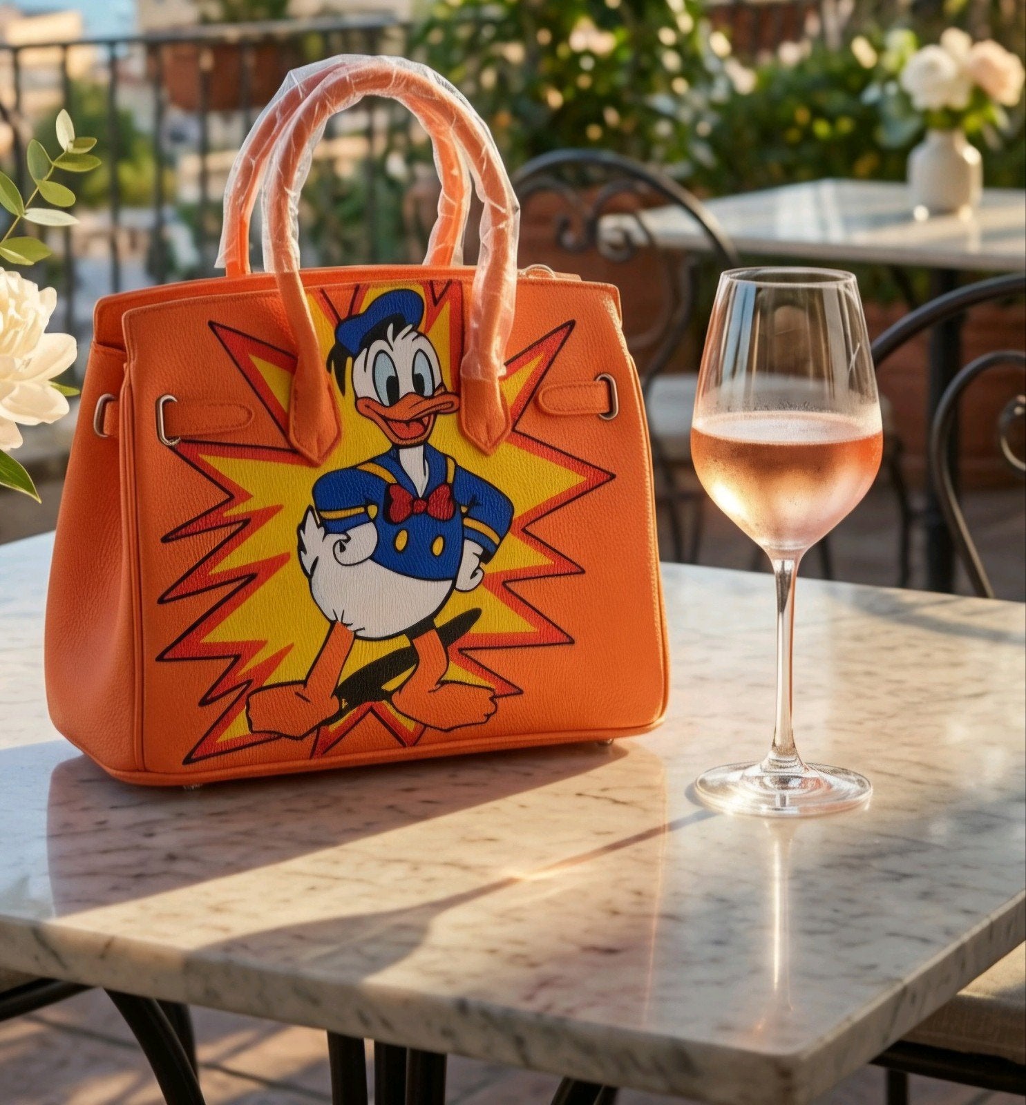 Unieke Handbeschilderde Donald Duck Tas - Draagbare Kunst, Sieraden, Tassen en Uiterlijk, Tassen | Damestassen, Ophalen of Verzenden