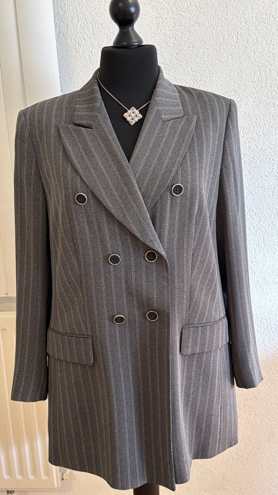 Gerry Weber blazer donkergrijs krijtstreep – maat 44, Maat 42/44 (L), Ophalen of Verzenden, Zo goed als nieuw, Jasje
