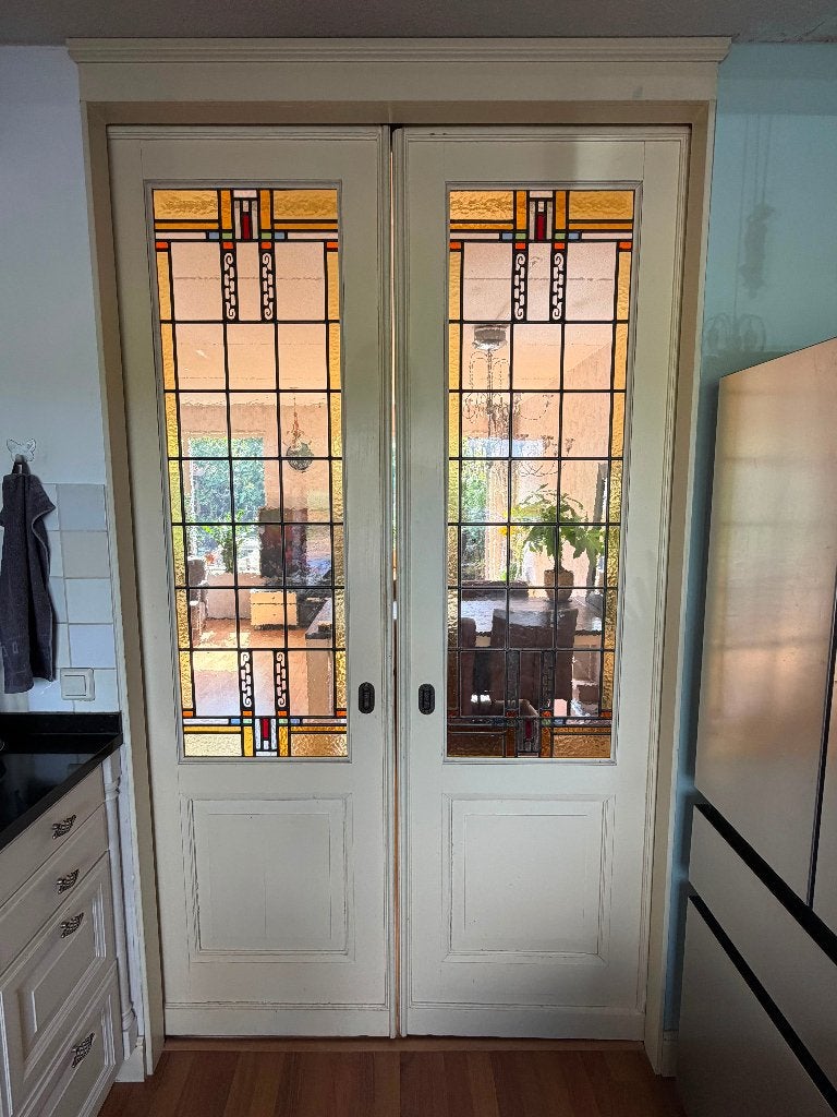 Antieke Glas-in-Lood schuifdeuren, Ophalen, Gebruikt, Binnendeur, Glas