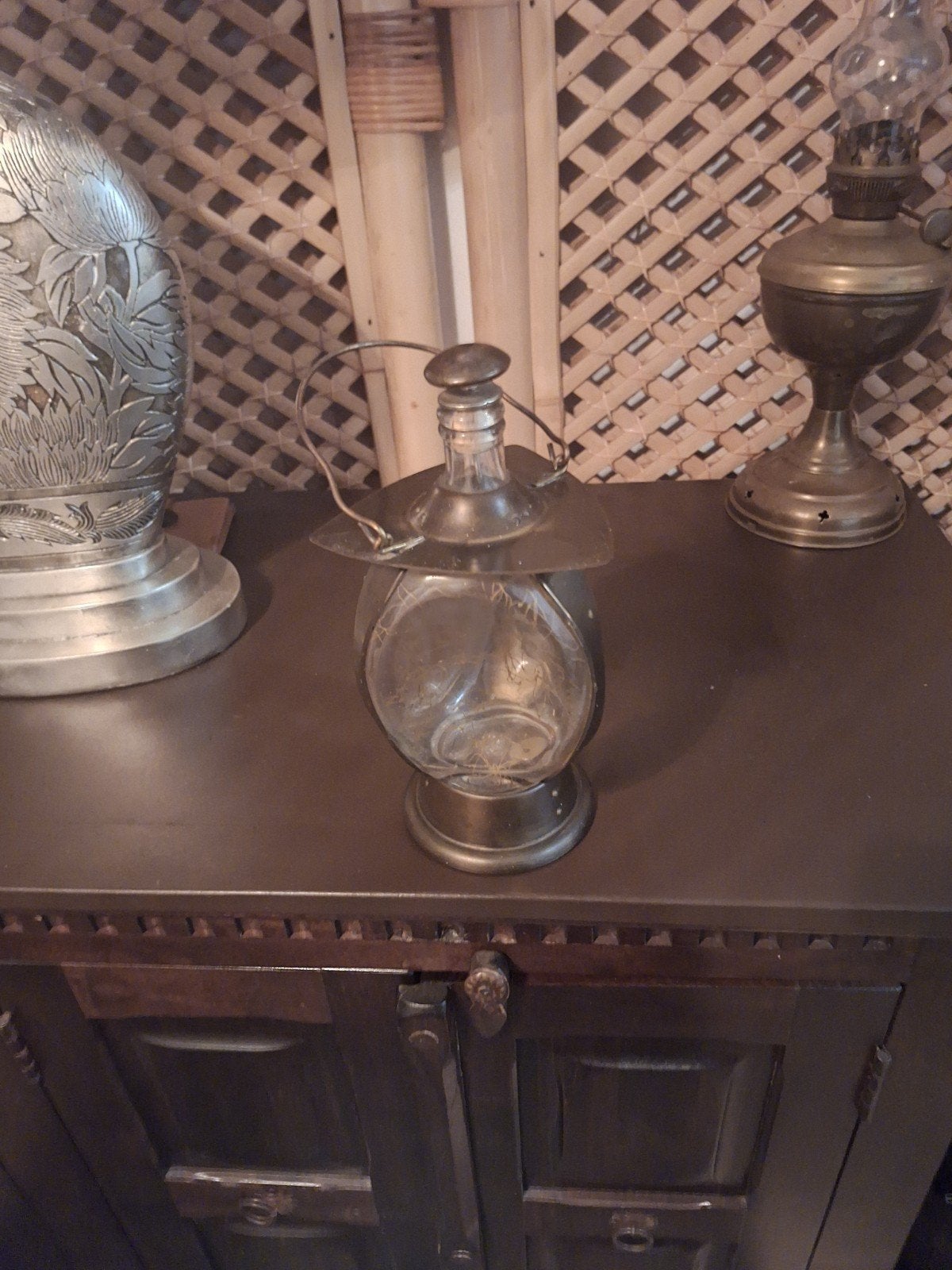 Zeldzame Koperen Lantaarn met Bewerkt Glas en Muziek, Antiek en Kunst, Ophalen