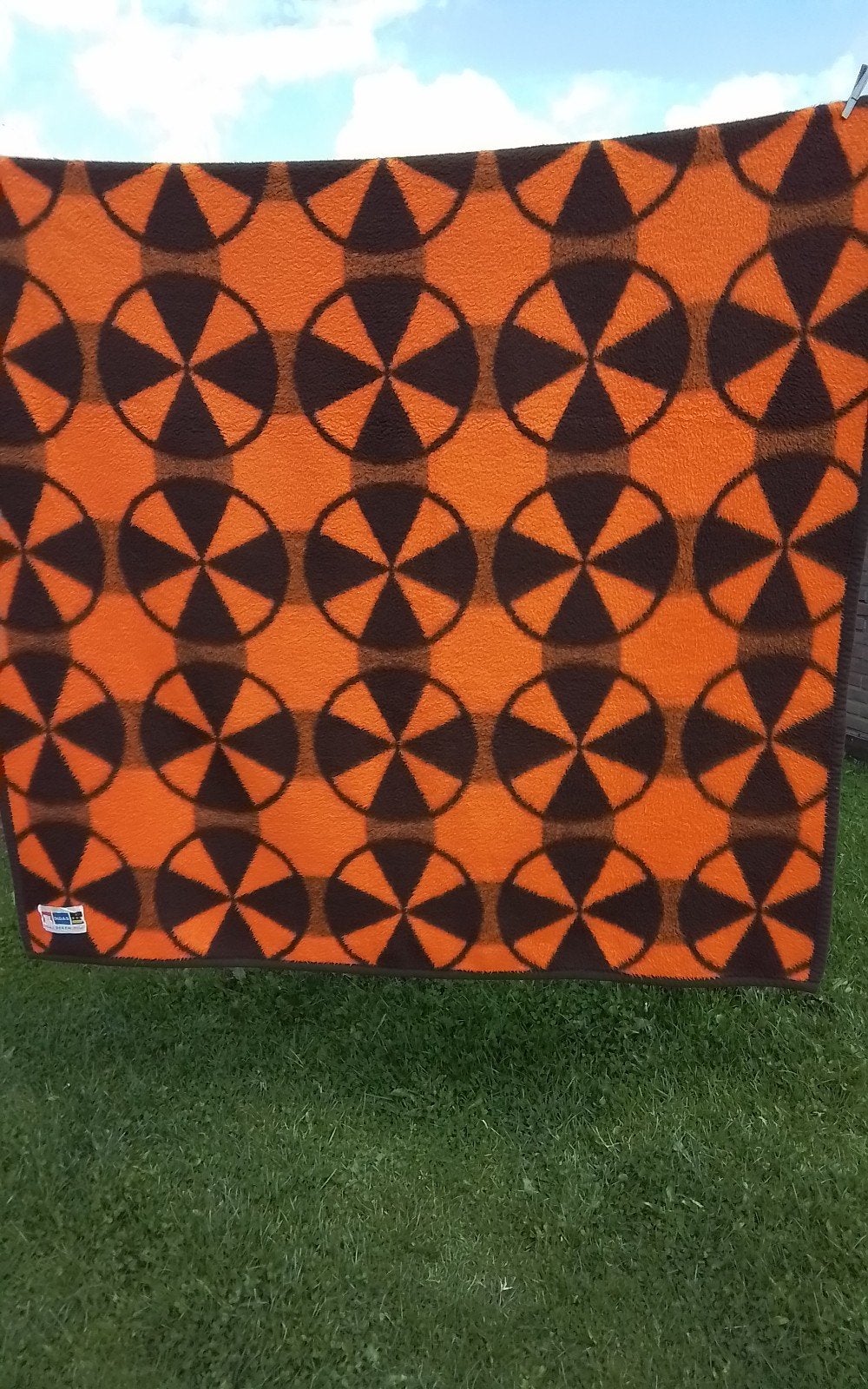 💐VINTAGE DIDAS DEKEN ORANJE BRUIN SPACE AGE MOTIEF, Ophalen of Verzenden, Gebruikt