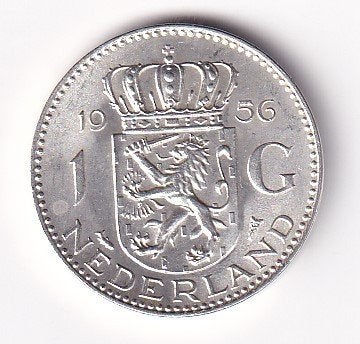 1 Gulden 1956 ruim Zeer Netjes, 1 gulden, Koningin Juliana, Verzenden, Zilver