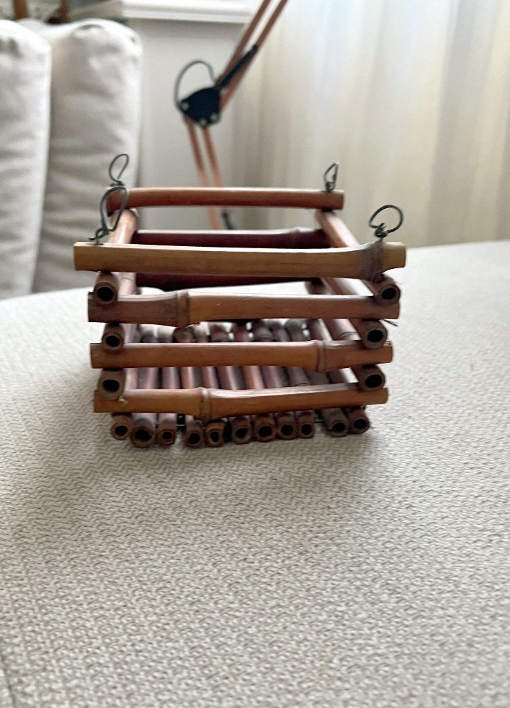 houten en rieten bloembakjes / rieten mandje binnen / balkon, Overige materialen, Vierkant, Ophalen of Verzenden, Zo goed als nieuw