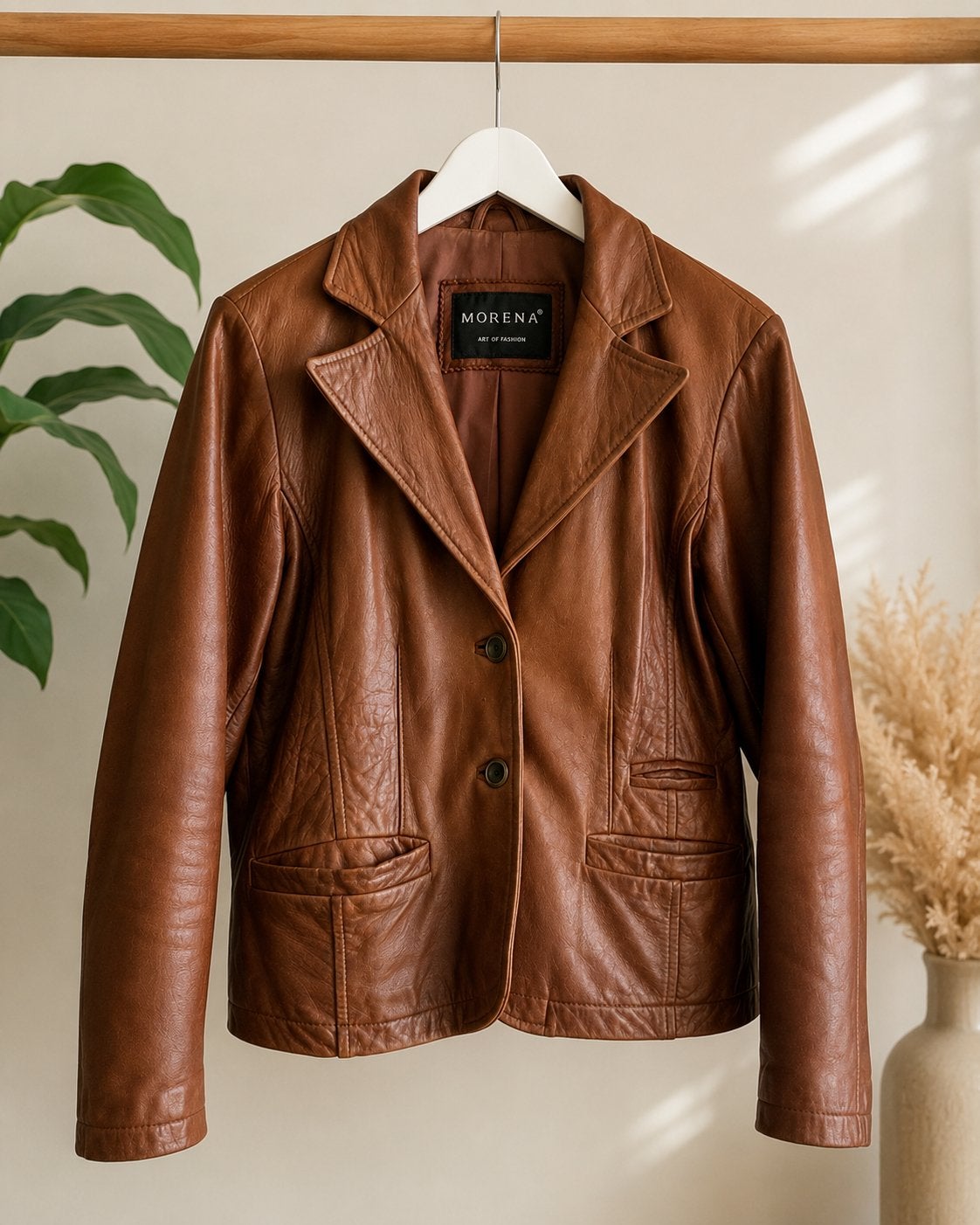 Damesblazer van echt leer – cognac bruin – maat 38, Ophalen of Verzenden, Gedragen, Maat 38/40 (M), Bruin
