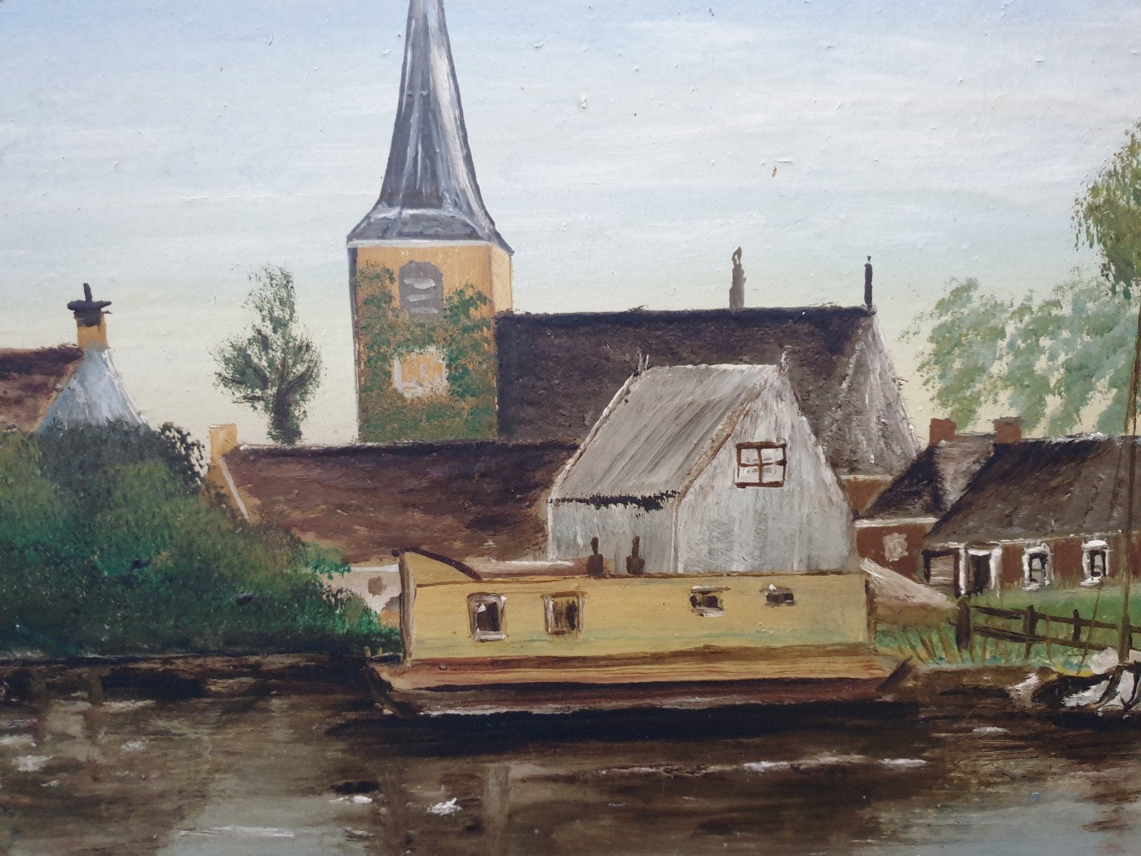 Olieverf schilderij Eernewoude door E. van Dijk, Ophalen, 1980 tot heden, Friesland