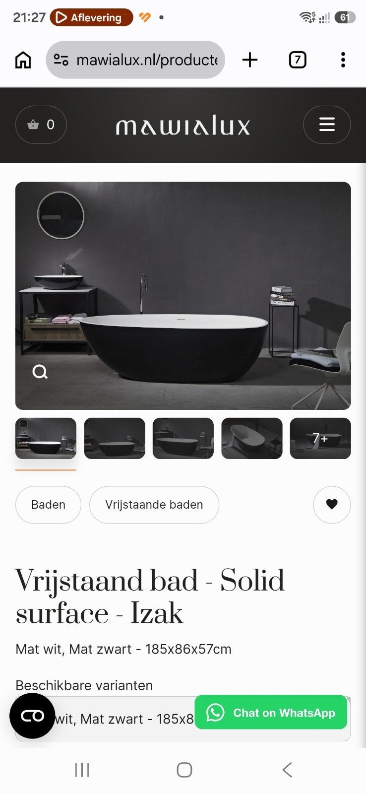 Vrijstaand bad - Solid surface - Izak - Mat wit/zwart, Ophalen, Nieuw