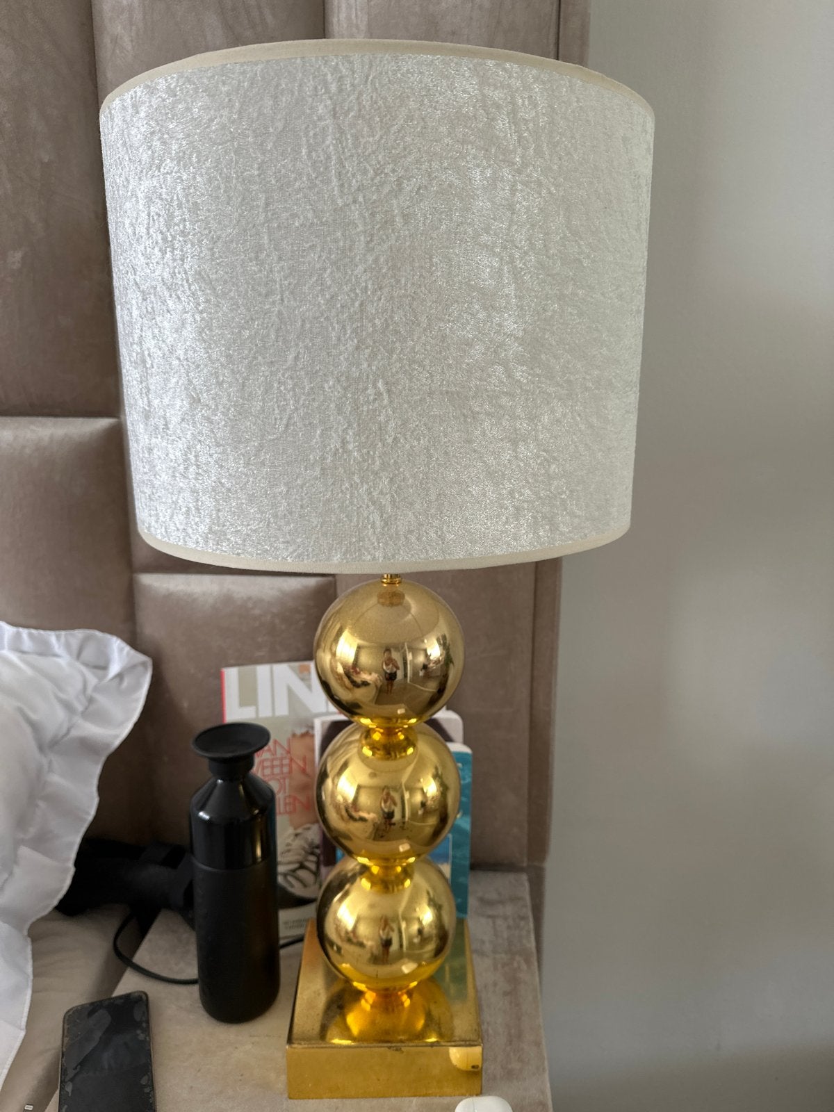Prachtige gouden tafellampen met witte kap (2 stuks), Ophalen, Goud, Zo goed als nieuw, Met kap