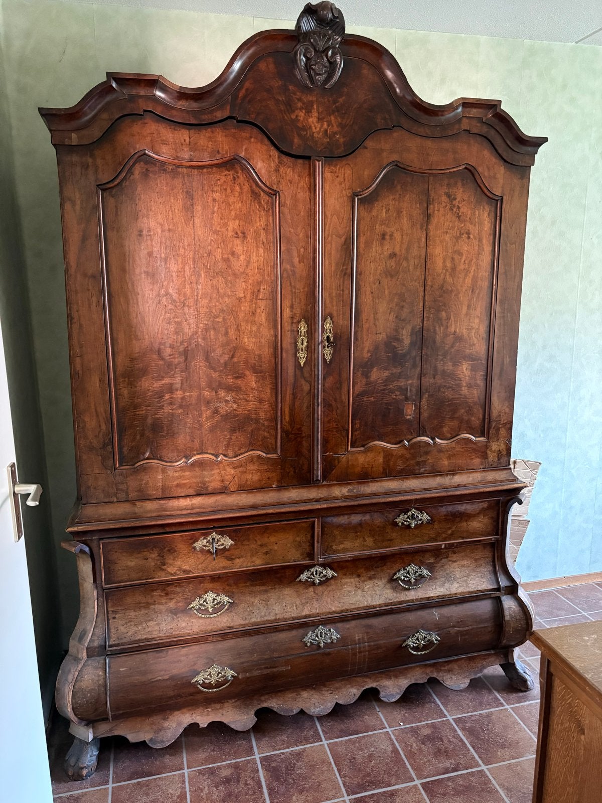Antieke Barok Kast met Lades - Massief Hout, Ophalen