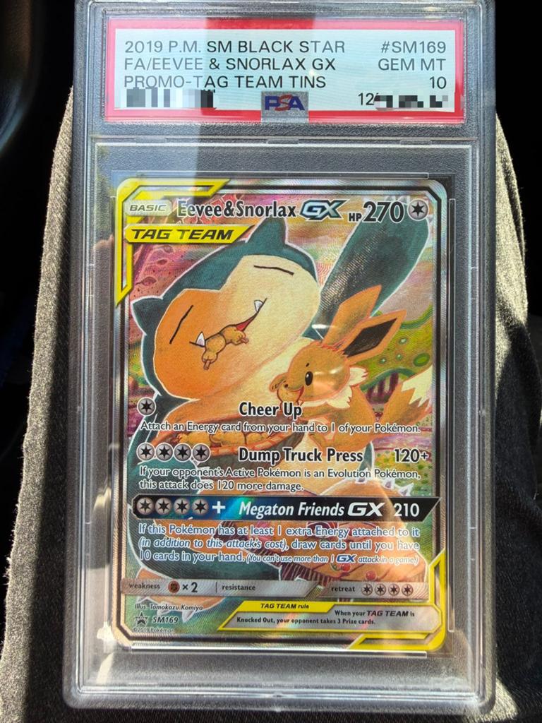 Eevee & Snorlax GX #SM169 Pokemon Promo - PSA 10, Ophalen, Nieuw, Losse kaart, Foil