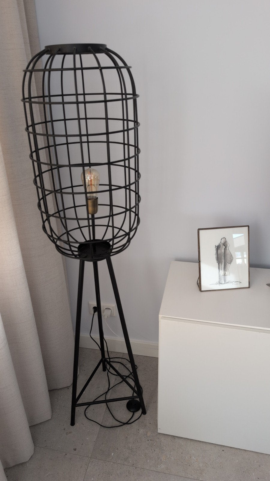 Industriële vloerlamp met kooi design, Industrieel, Modern, Zo goed als nieuw, Metaal, 150 tot 200 cm