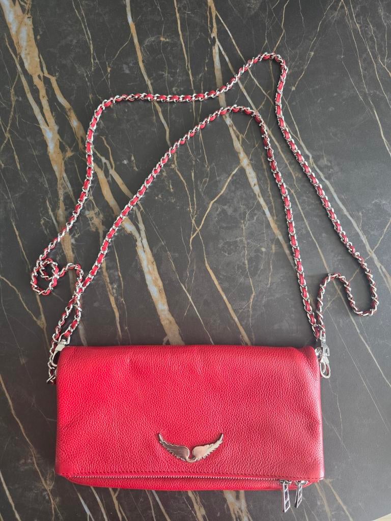 Zadig & Voltaire Rock Nano Clutch Rood Leer, Ophalen of Verzenden, Zo goed als nieuw, Rood, Schoudertasje