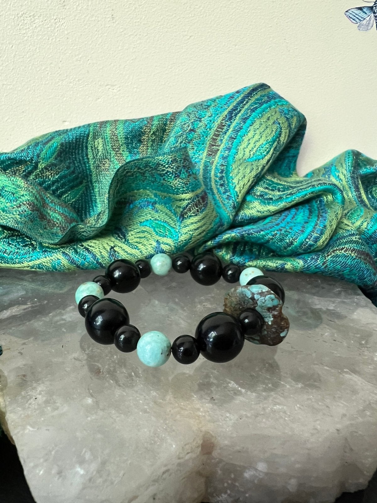 Chrysocolla git jet turkoois antiek beschermt aura straling, Met bedels of kralen, Magnolia11, Nieuw, Ophalen of Verzenden
