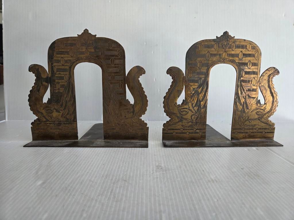 Antieke messing boekensteunen, vermoedelijk Indonesisch, Ophalen of Verzenden
