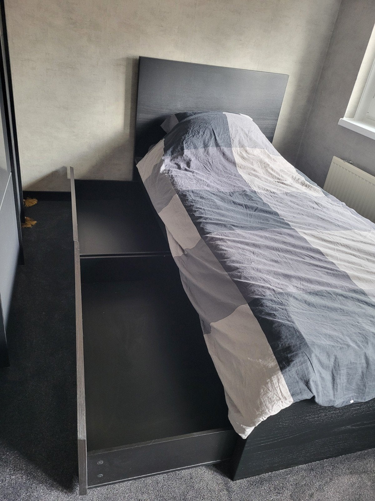 IKEA MALM Bed 90x200 met 2 Bedlades – Zwartbruin, Ophalen, 90 cm, Eenpersoons, Zwart