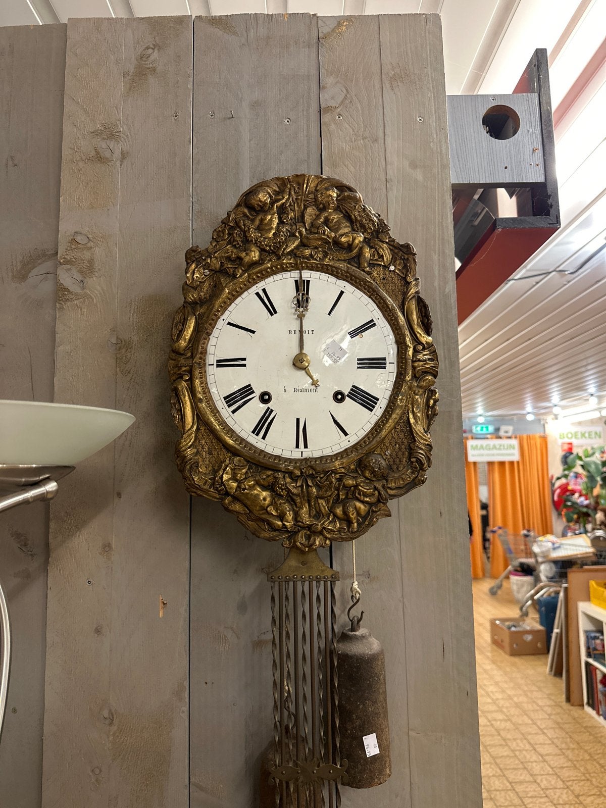 Antieke Franse Vergulde Bronzen Klok met Engelen, Antiek en Kunst, Antiek | Klokken, Ophalen