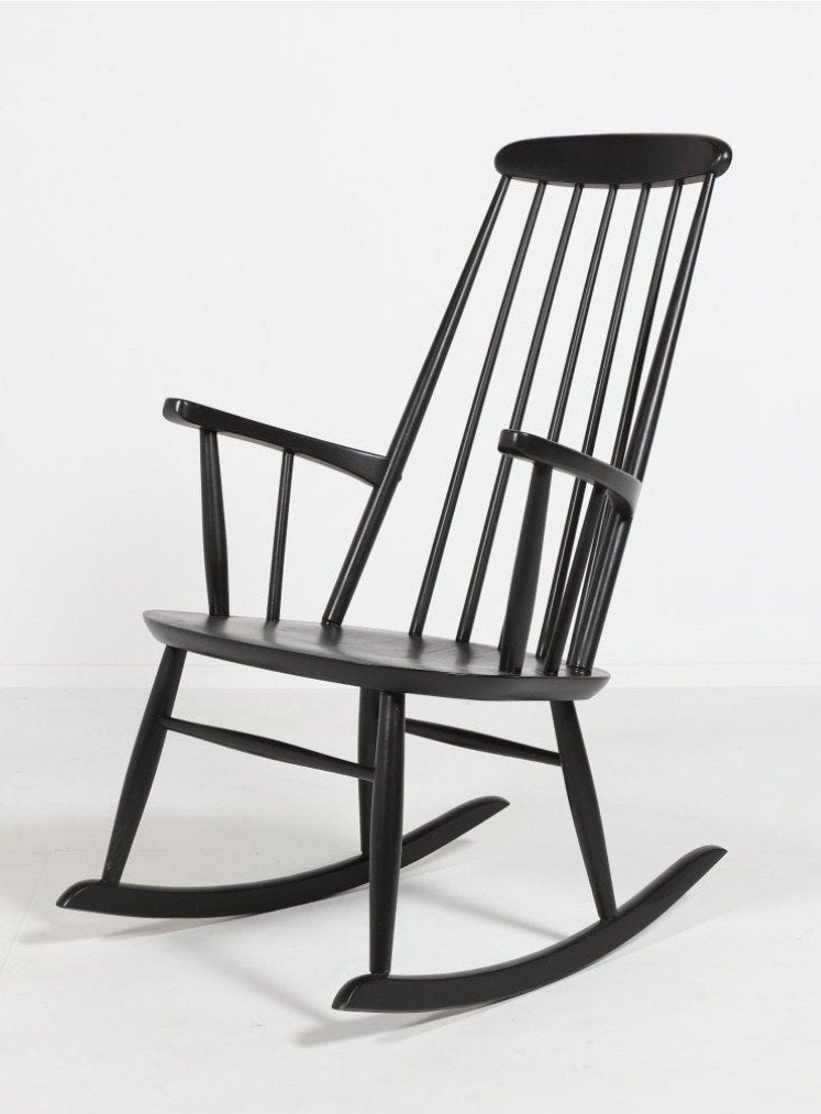vintage midcentury schommelstoel (design Ronald Rainer), Huis en Inrichting, Ophalen, Zwart, Vintage midcentury, Zo goed als nieuw