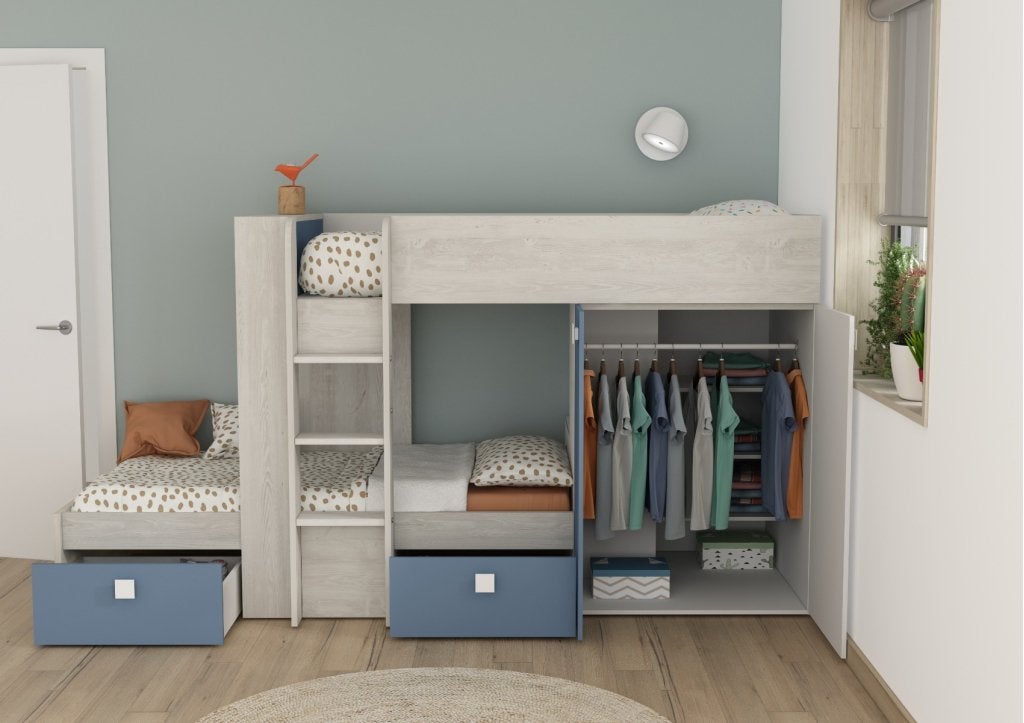Maxim Multifunctioneel Stapelbed - 90x190 - Blauw, Niet ingevuld, Niet ingevuld, Niet ingevuld