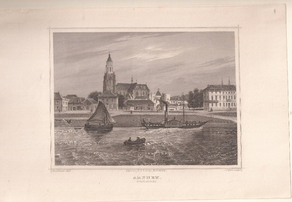 ARNHEM Sabelspoort - Terwen staalgravure 1858, Antiek en Kunst, 1800 - 1899, Stadsgezicht, Ophalen of Verzenden, 12 cm
