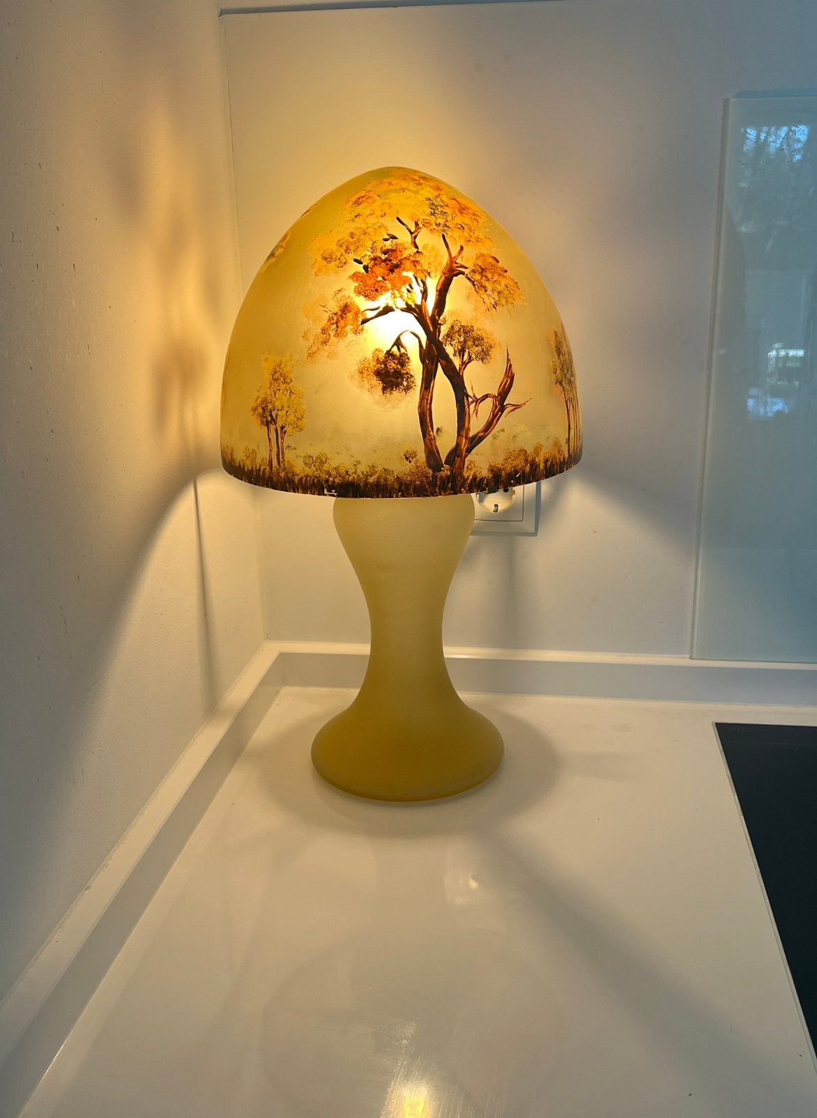 Grote vintage mushroom lamp glas handgemaakt Gallé stijl, Vintage, Ophalen of Verzenden, Handgemaakt, Glas