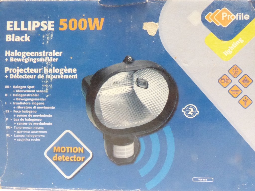Nieuwe Halogeenstraler met Bewegingsmelder - 500W, Zwart, Nieuw, Ophalen of Verzenden, Metaal