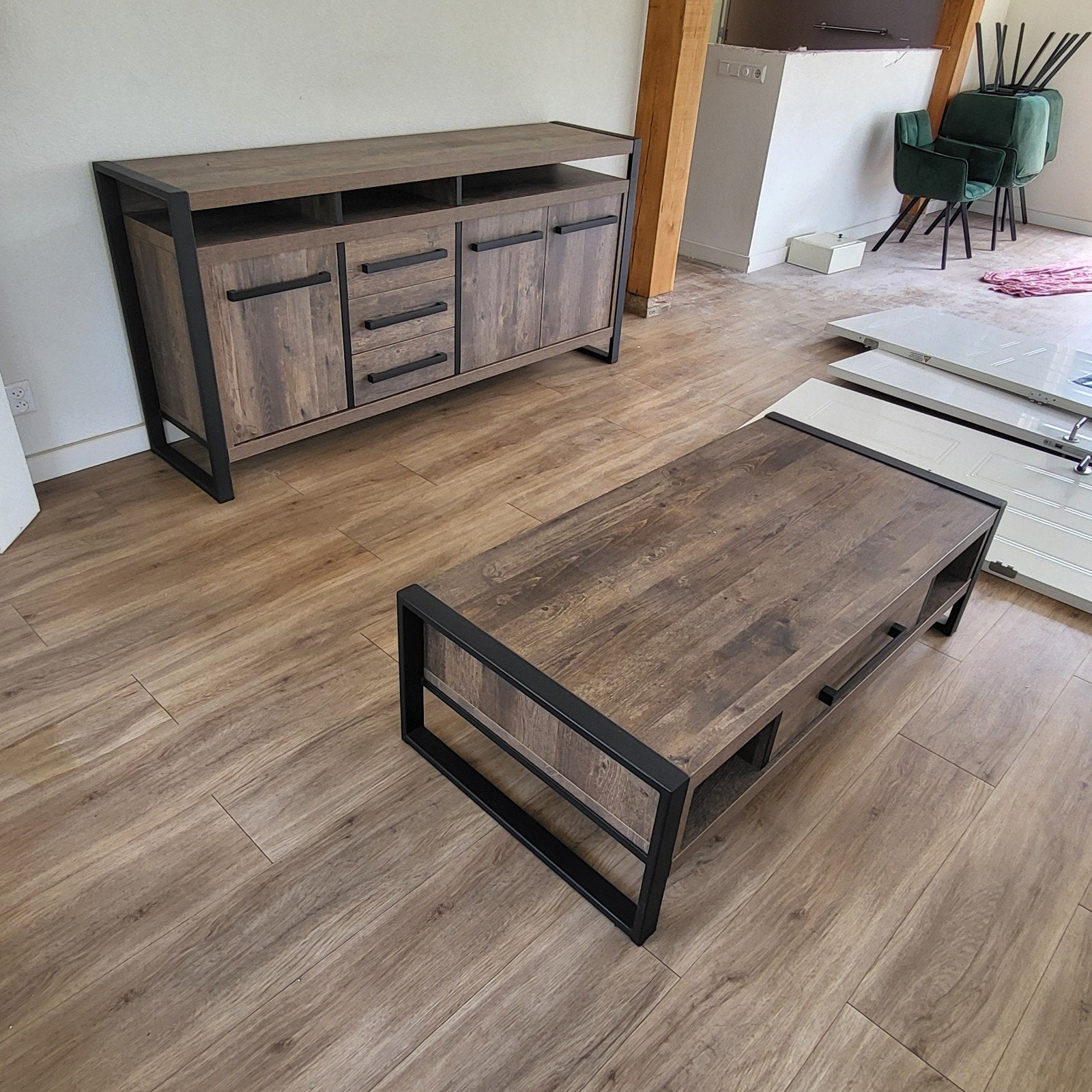 Dressoir en Salontafel Set - Industrieel Design, Zo goed als nieuw, 75 – 100, Industrieel, Rechthoekig