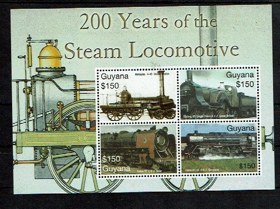 guyana 2004 pf blok treinen spoorwegen railroad trains, Ophalen of Verzenden, Postfris, Treinen