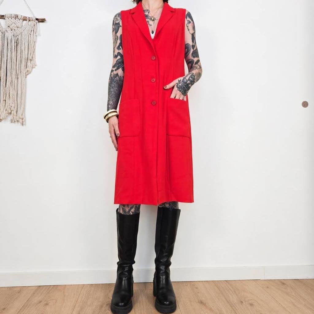 Japan Tky Rode Lange Gilet Dames Maat S, Japan TKY, Ophalen of Verzenden, Zo goed als nieuw, N.v.t