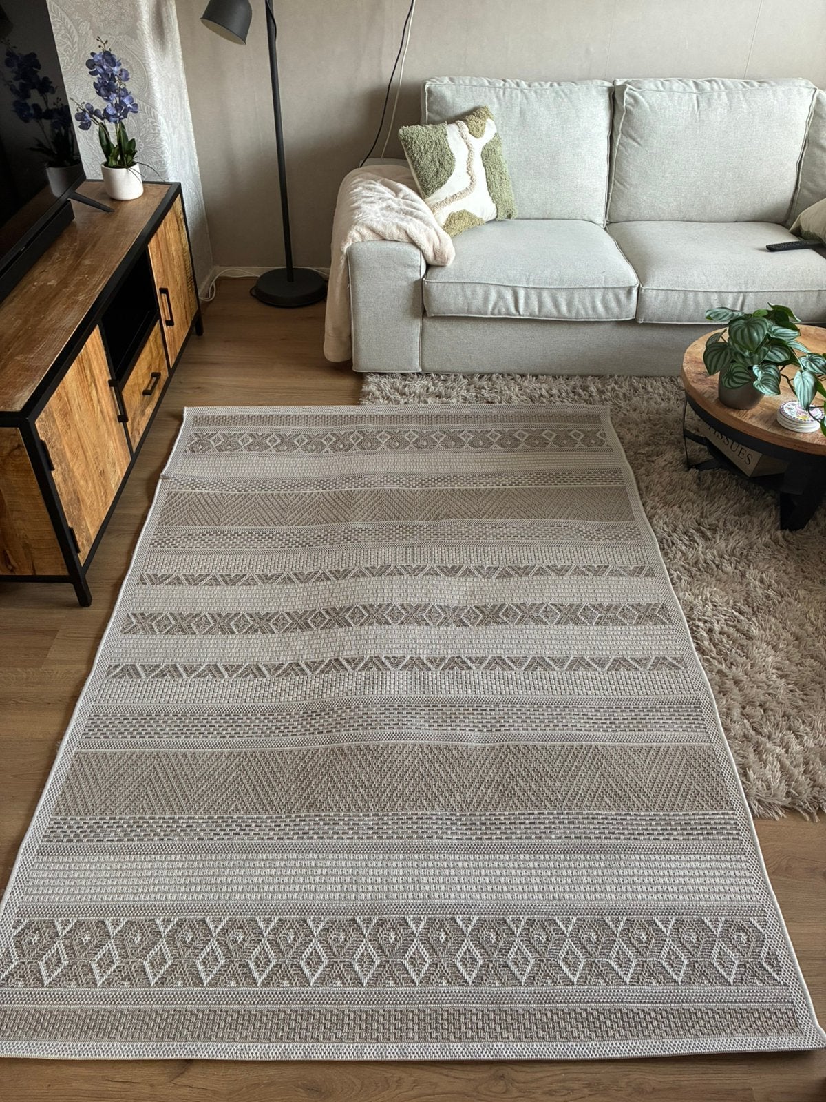 Gladgeweven vloerkleed beige 140x200, Ophalen, Gebruikt, 100 tot 150 cm, Beige