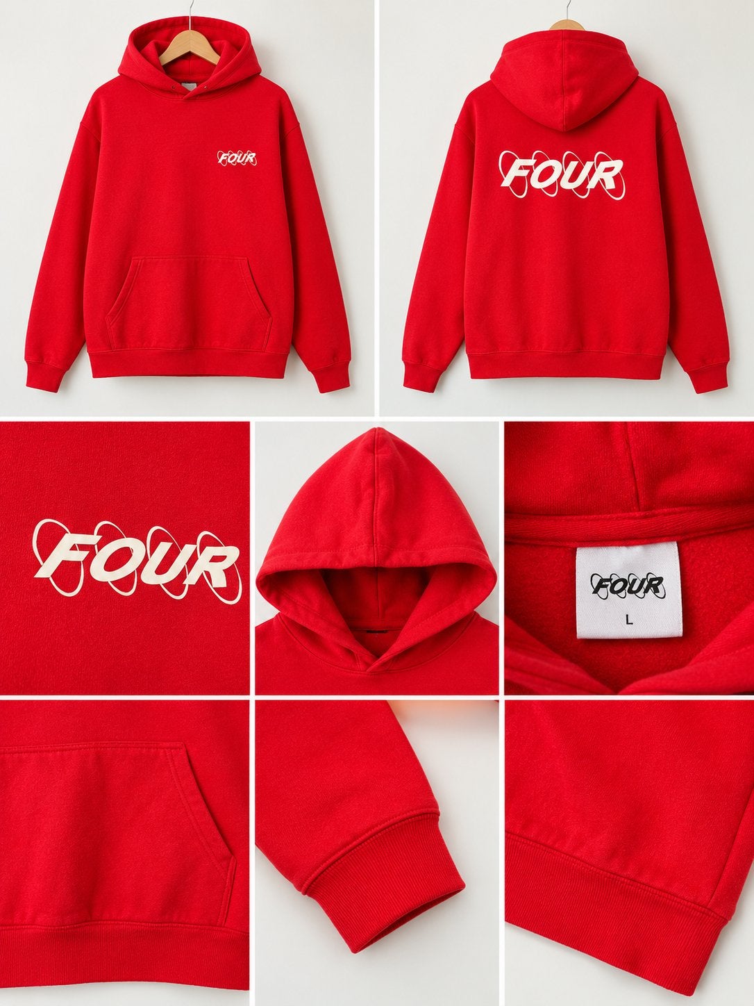 Rode hoodie van FOUR - Maat XS (Valt als M), Maat 42/44 (L), Nieuw, Ophalen of Verzenden, Lange mouw