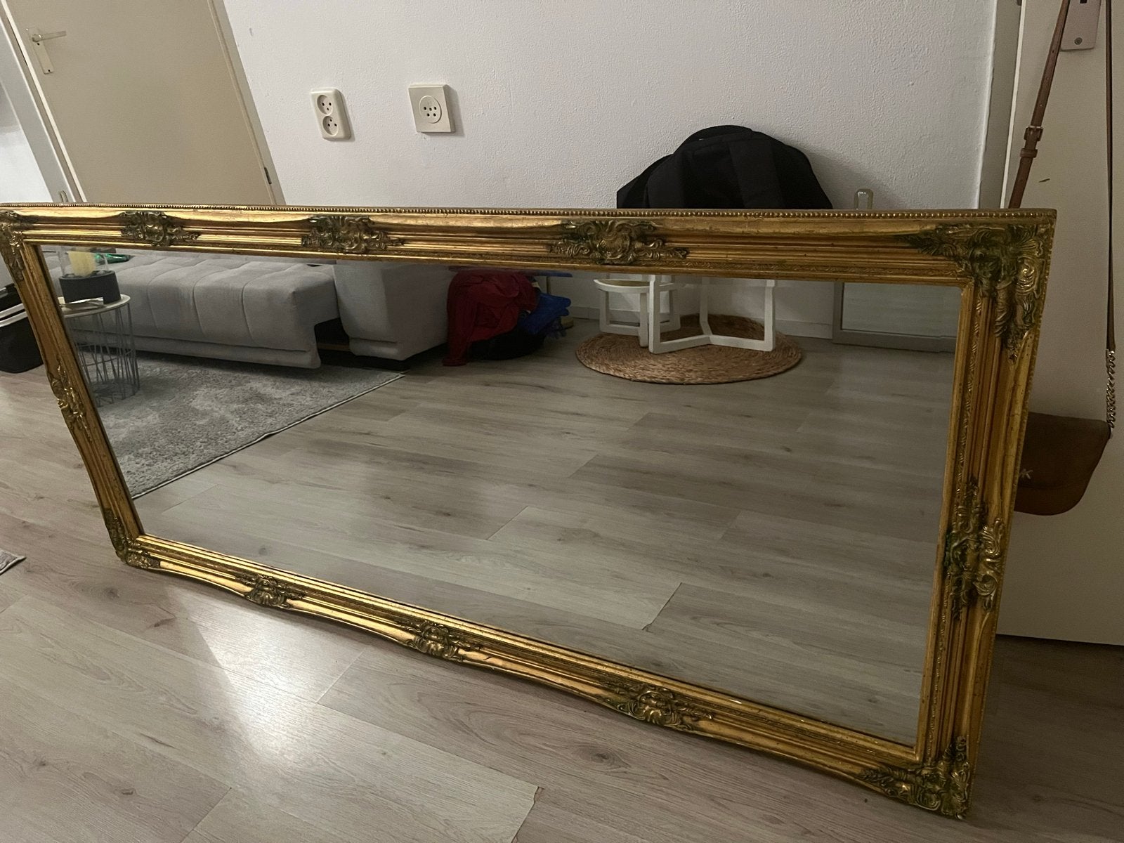 Grote spiegel met gouden barok lijst - 185x85cm, Gebruikt, Ophalen of Verzenden, 75 tot 100 cm, 150 tot 200 cm