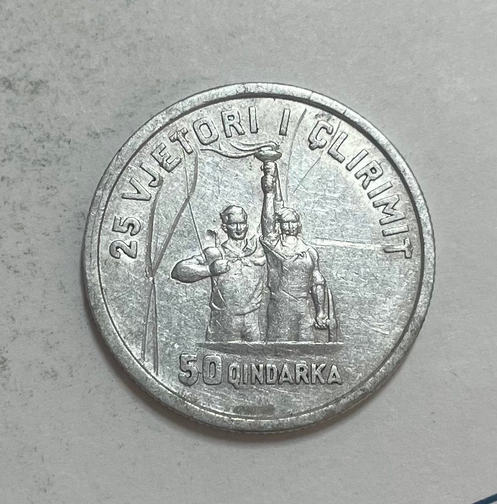 50 qindarka Albanië 1944-1969 bevrijding, Ophalen of Verzenden, Overige landen