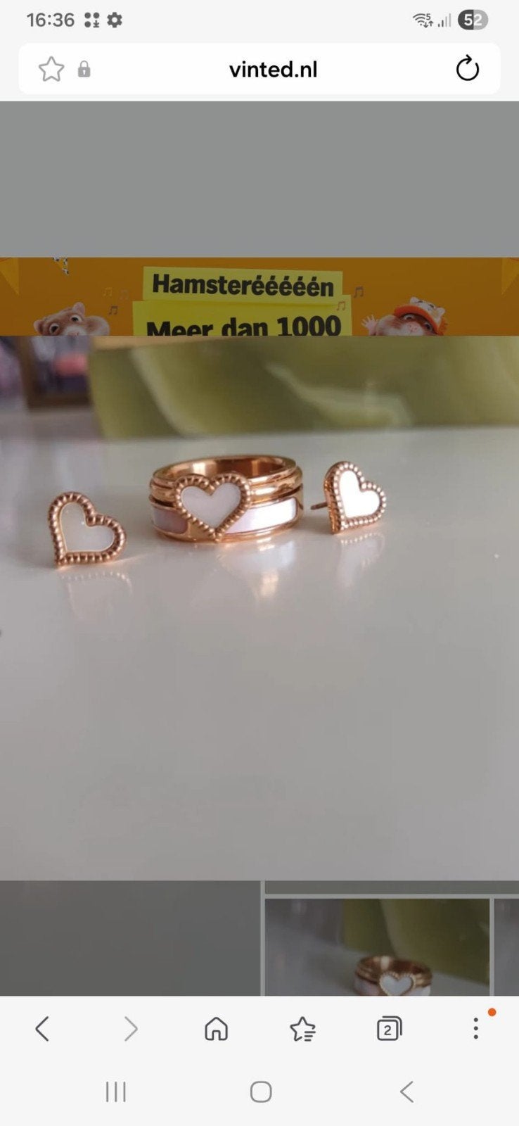 IXXXI Love rose gouden ring met hartjes oorbellen, Sieraden, Tassen en Uiterlijk, Ringen, IJzer of Staal, Ophalen of Verzenden