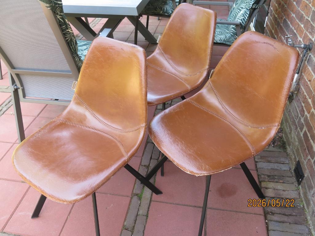 3 Dutchbone Franky Stoelen Bruin, Ophalen, Gebruikt, Kuip, baseball inspired - stiksels, Metaal