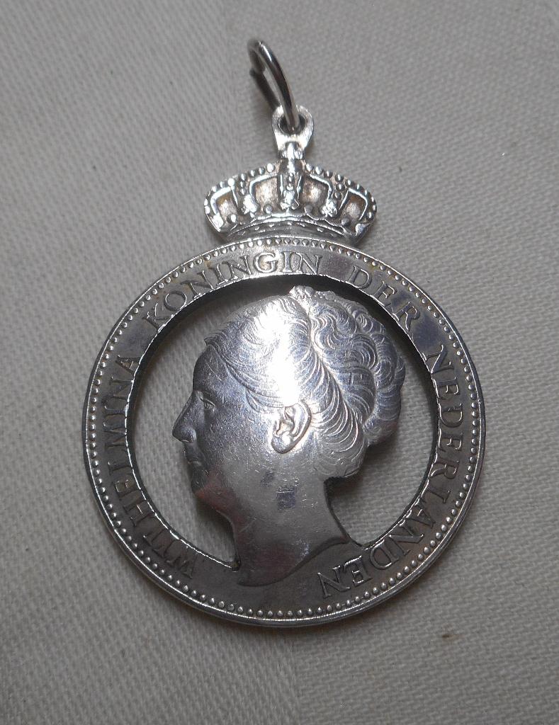 Zilveren Nederlandse munt hanger met kroontje nr.067, Verzenden, Zo goed als nieuw, Zilver, Zilver