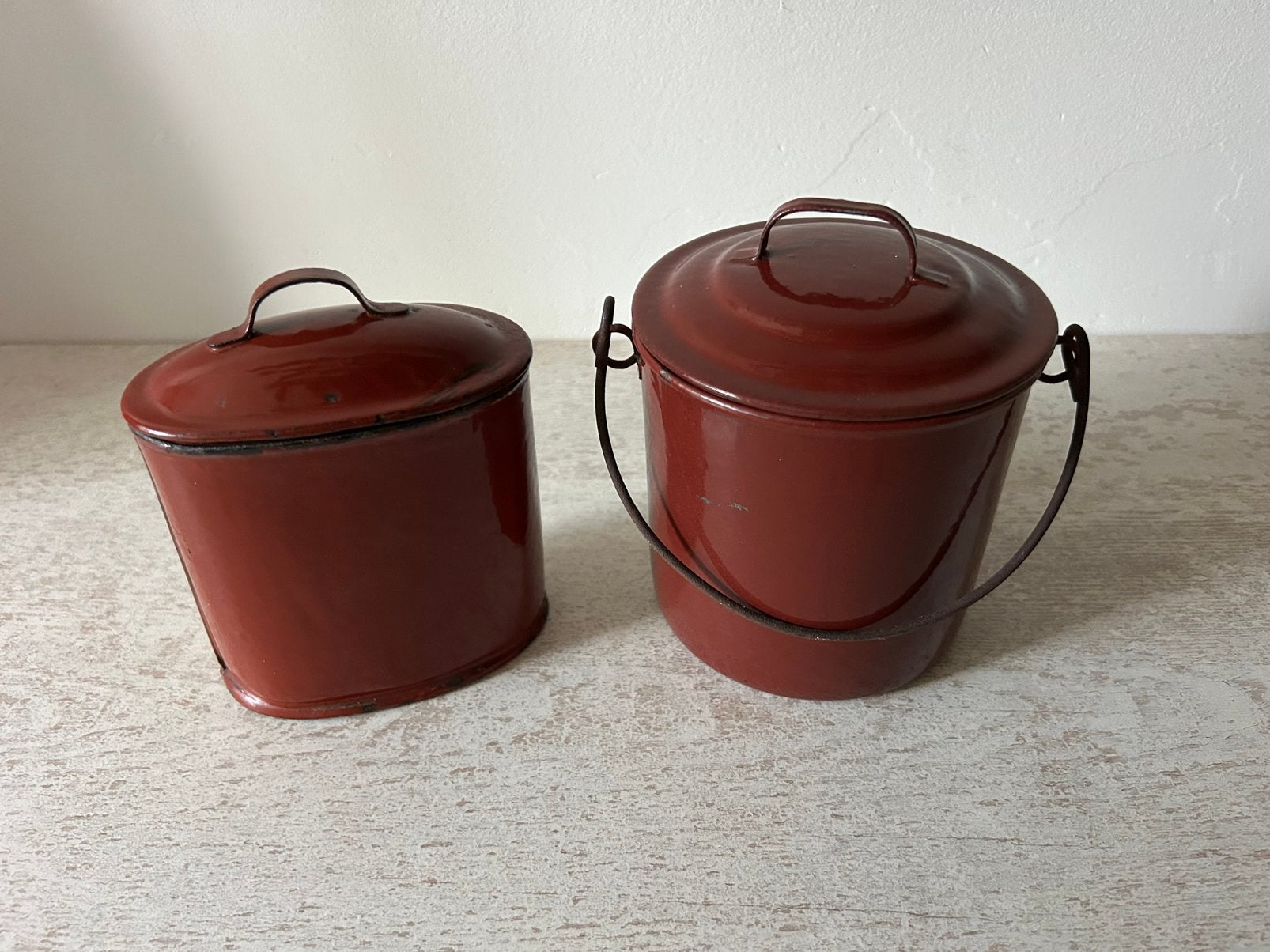 Bruin emaille lunchbox, Ophalen of Verzenden