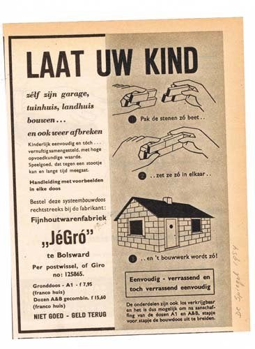 JéGro - Advertentie uit Tijdschrift 1954, Ophalen of Verzenden, 1940 tot 1960, Knipsel(s)