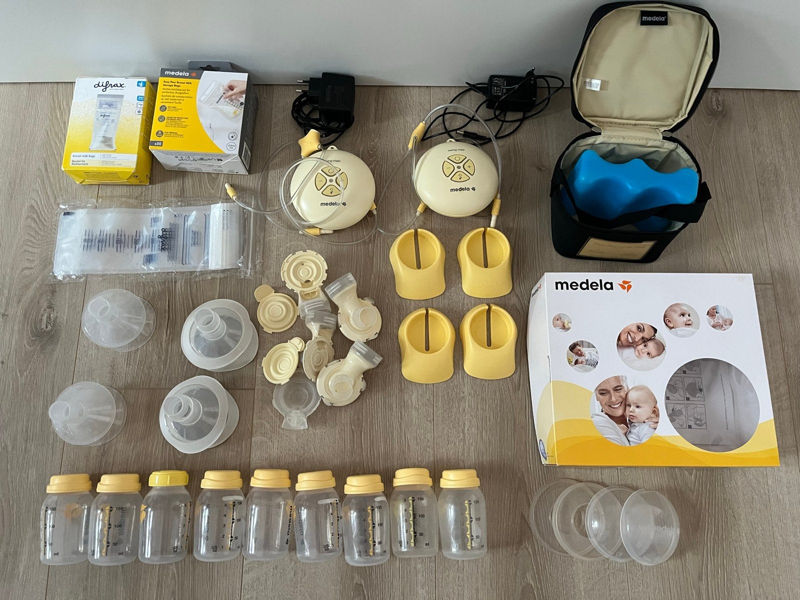 2x Medela Swing Maxi Borstkolf + heel veel extras, Gebruikt, Dubbelzijdig, Medela, Borstkolf