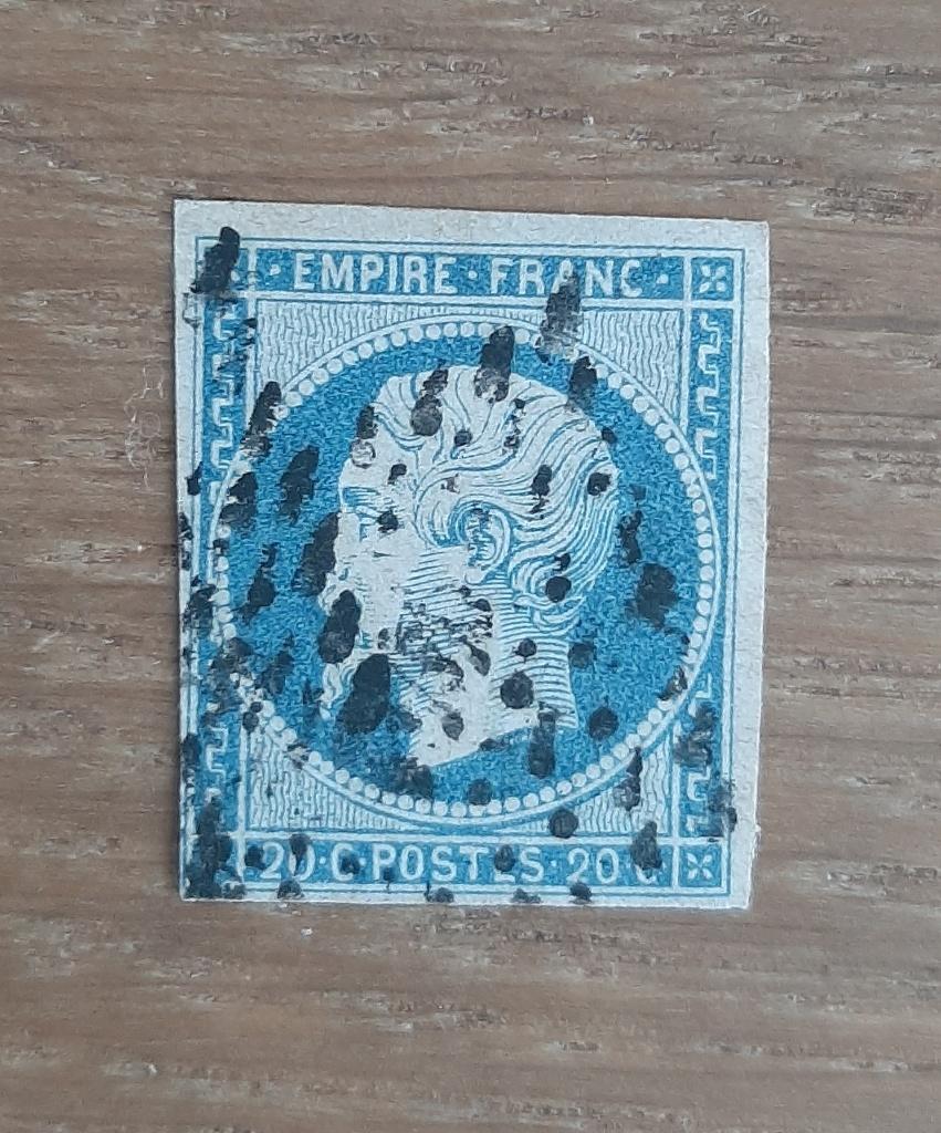 Frankrijk 1852 Postzegel Keizer Napoleon III 20c Puntstempel, Postzegels en Munten, Ophalen, Gestempeld