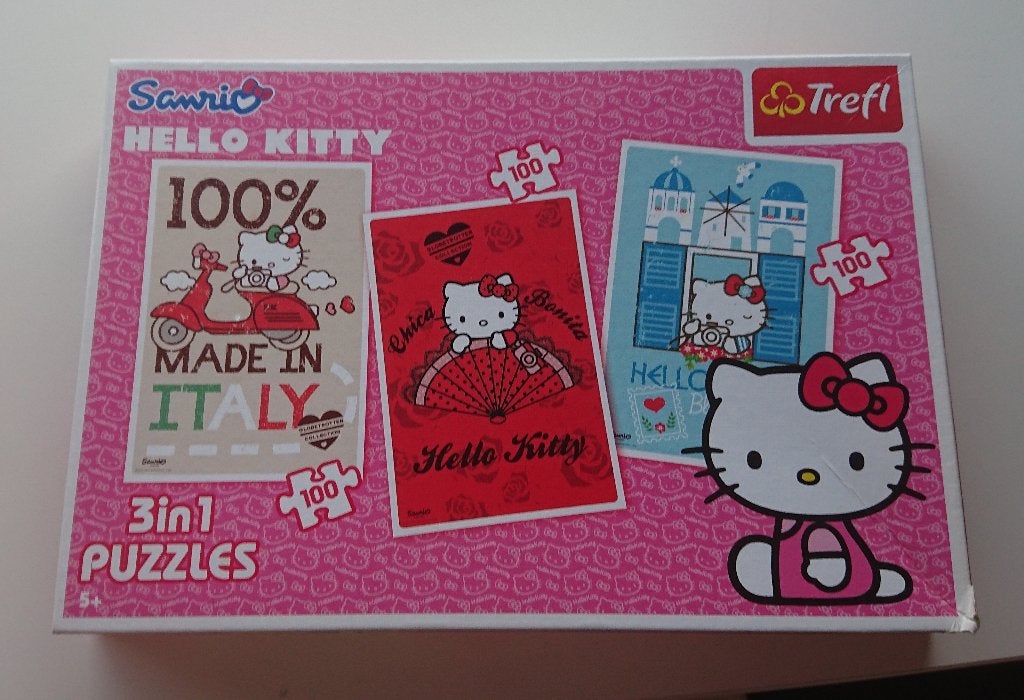 Trefl Hello Kitty 3 puzzels in een doos (3 x 100 stuks), Ophalen, Meer dan 50 stukjes, Zo goed als nieuw, 4 tot 6 jaar