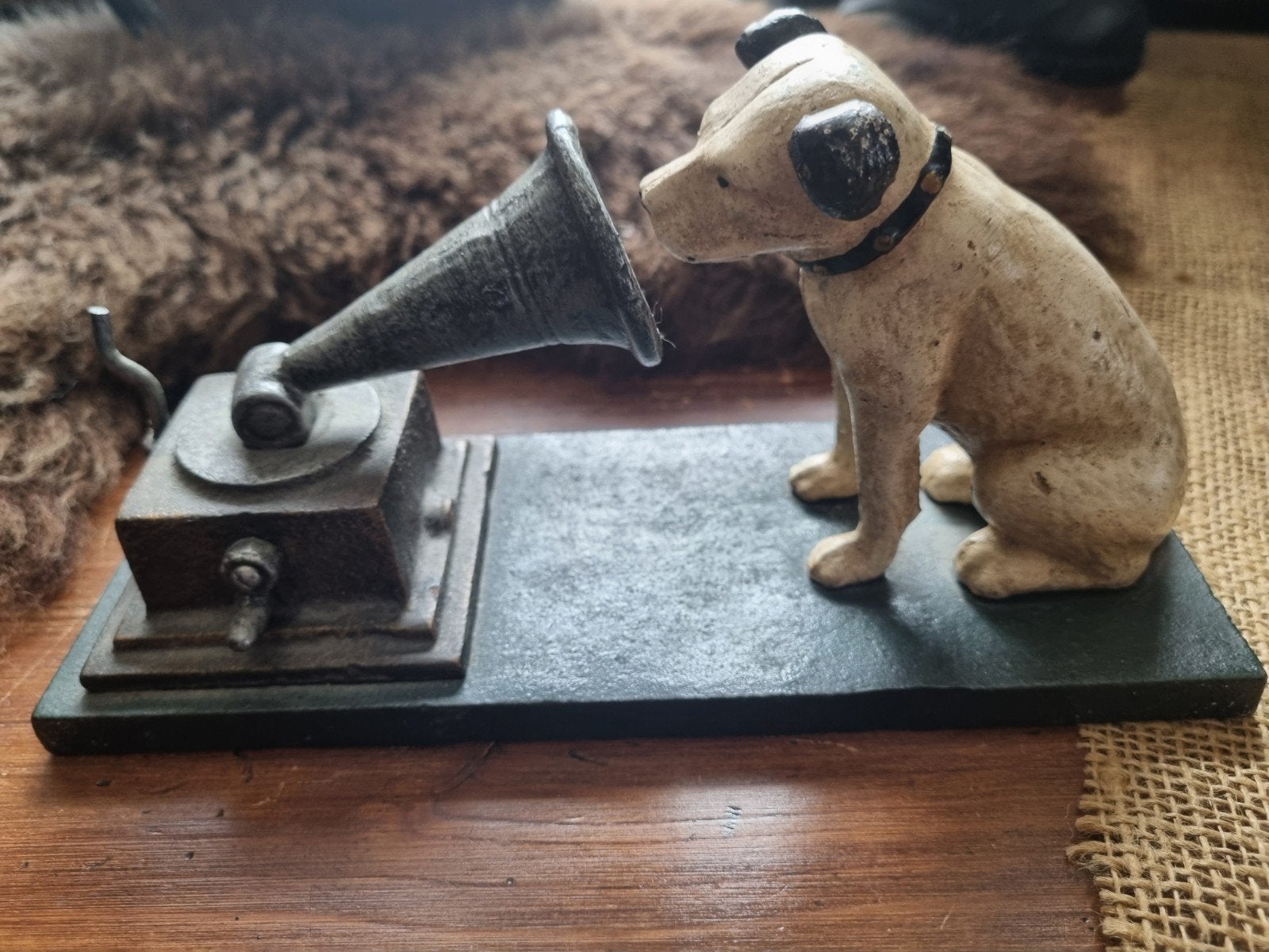 Gietijzeren Vintage HMV Nipper hond met grammofoon beeld, Antiek en Kunst, Ophalen, Overige onderwerpen, 20 - 50 cm, Beeld