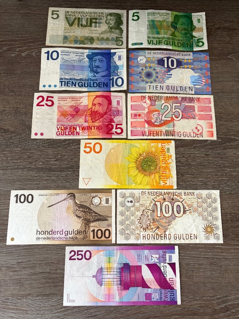 Set 10 guldenbiljetten 5 t/m 250 gulden (1966-1997), Ophalen of Verzenden, 250 gulden